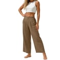 thumbnail image 4 of Miluxas Womens Solid Wide Leg Ankle Pants Elastic High Waisted Straight Leg Cropped Pants with Pockets Work office Dressy Trousers Streetwear Khaki, 4 of 8