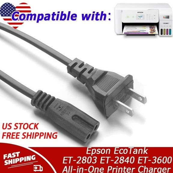 AC Power Cord Cable Compatible with Epson EcoTank ET-2803 ET-2840 ET-3600 All-in-One Printer