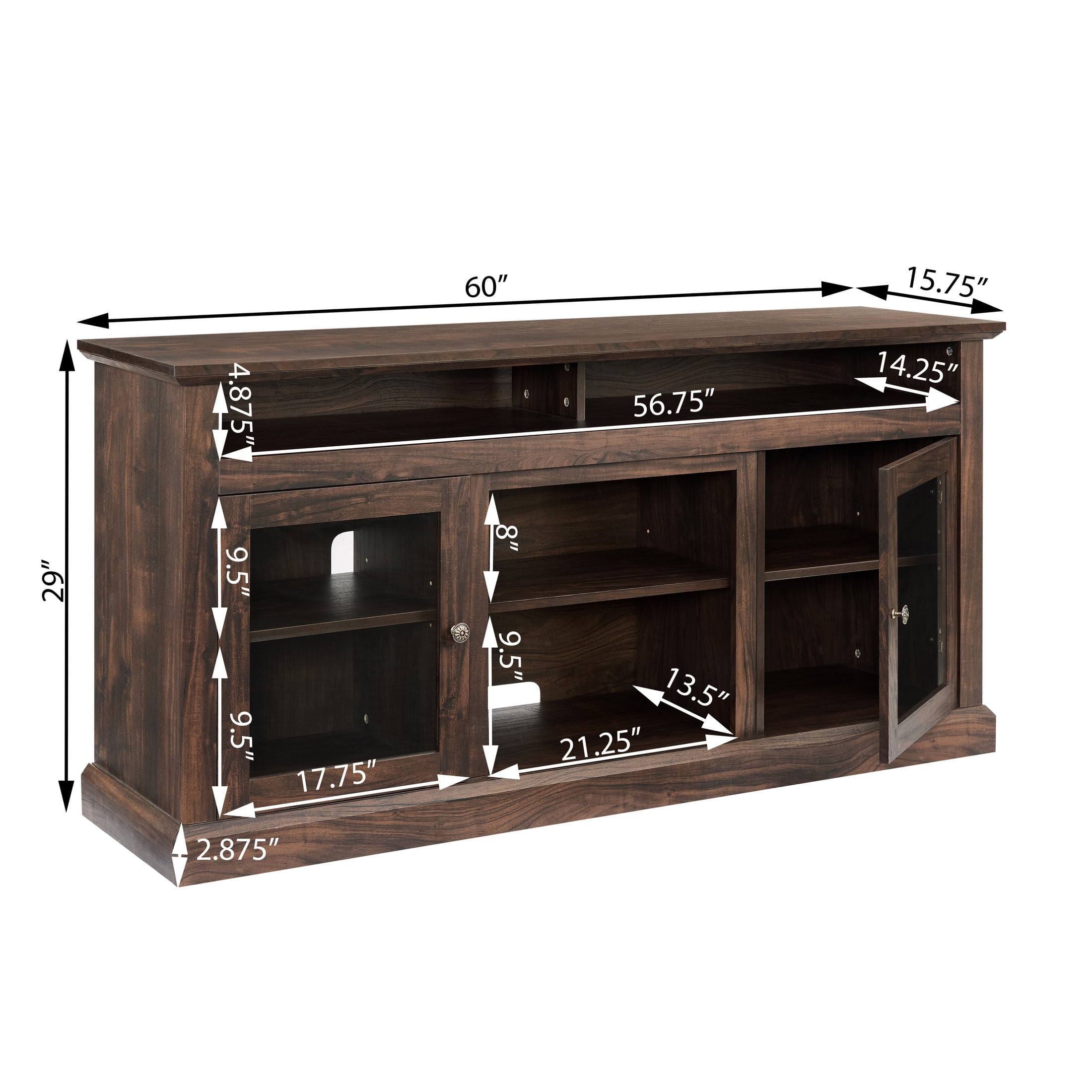 Noble House Fenriver 60" Farmhouse TV Stand, Media Console for 65" TVs with Glass Doors & Cable Management, Brown