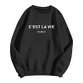 thumbnail image 4 of C'est La Vie Paris Sweatshirts for Women Oversized Letter Graphic Crewneck Tops Casual Drop Shoulder Long Sleeve Pullover Sweatshirt Fashion Streetwear Workout Outfits Black XXL, 4 of 4
