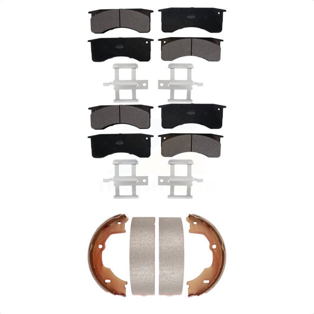Transit Auto Front Rear Semi-Metallic Brake Pads and Parking Shoes Kit for Car GMC Chevrolet C5500 Kodiak Topkick with 4 Piston Caliper KFN-100570