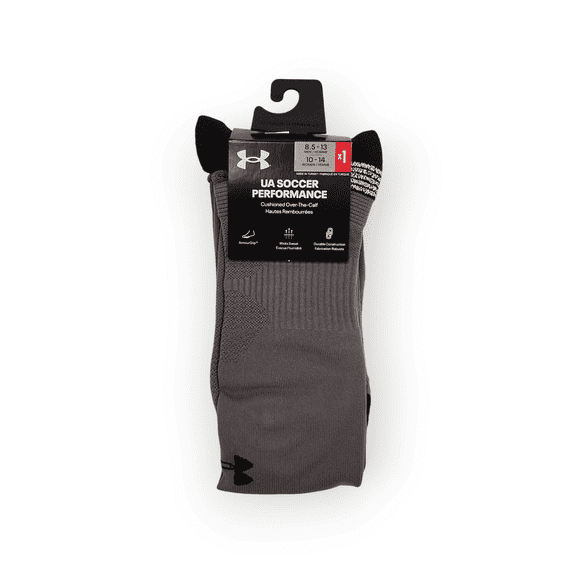 UA Soccer Performance Cushioned OTC Socks, M 8.5-13/W 10-14, Grey