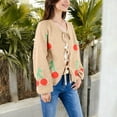 thumbnail image 2 of Women's Chunky Knit Tie-Front Cardigan with Cherry Pattern - Medium, Khaki, 2 of 7