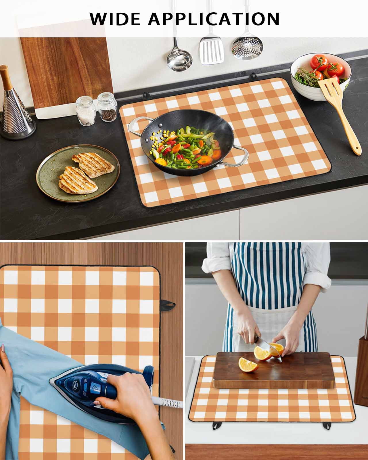 nqOlkjepod Large Induction Cooktop Protector Mat 24"x21", Orange Plaid Stove Top Covers for Electric Stove, Gradient Geometric Buffalo White Checkered Stove Burner Cover Mats, Glass Top Stove Cover