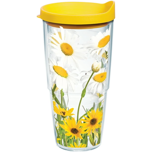 Tervis Made in USA Double Walled White Daisies Insulated Tumbler Cup Keeps Drinks Cold & Hot