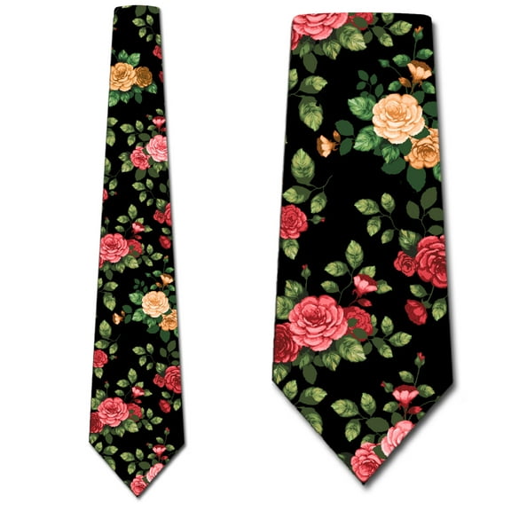 Black Floral Wedding Ties Mens Flower Necktie Rose Tie by Three Rooker