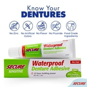 Secure Sensitive Denture Adhesive Cream with Aloe Vera & Myrrh, 12H Max Hold, Waterproof Seal - Zinc Free - For Uppers, Lowers & Partials - FSA HSA Approved - Food Grade Ingredients - 1.4 oz (1 Pack)