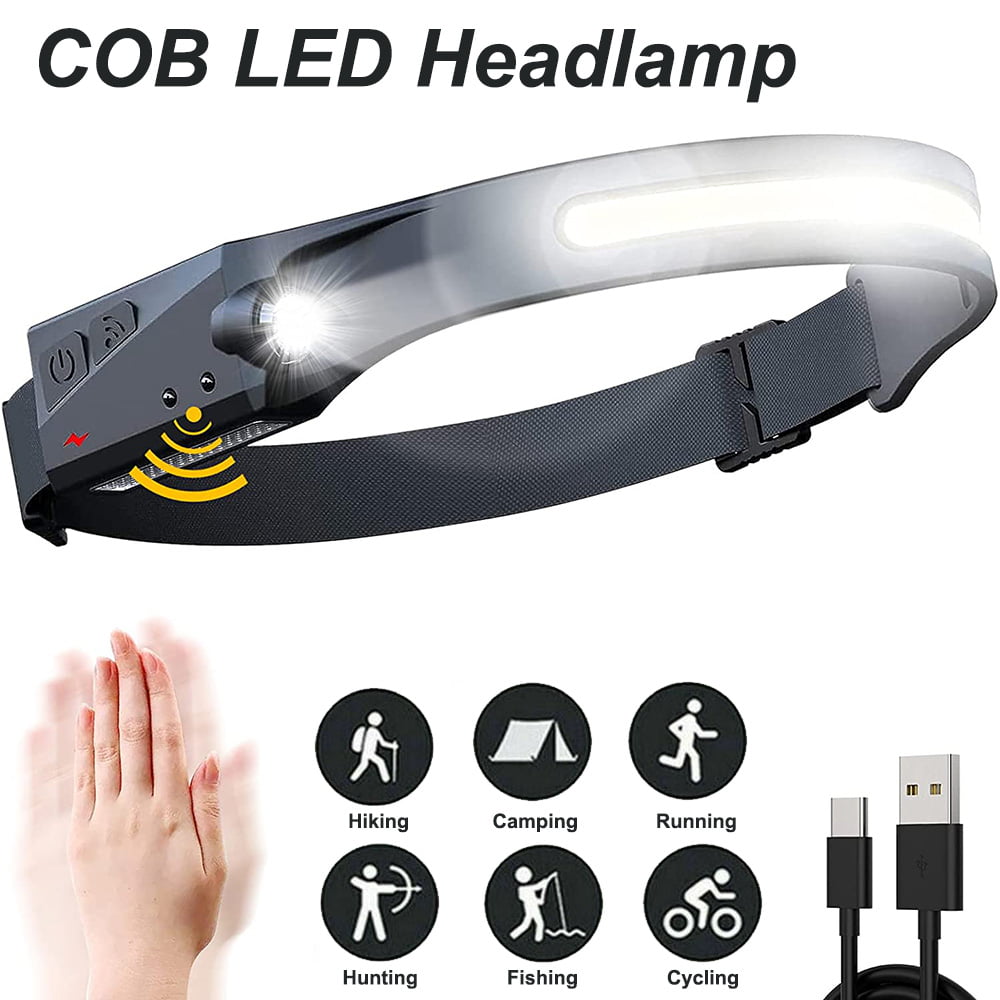 Headlamp Strap Camping USB Rechargeable Headlight COB Work Light Flashlight 