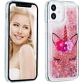 thumbnail image 4 of Case for iPhone 12 Mini, iPhone 12 Mini Case Cute Pink Glitter Luxury Sparkle Liquid for Girls Women Quicksand Clear Soft TPU Protective Phone Case for iPhone 12 Mini Wink Unicorn, 4 of 12