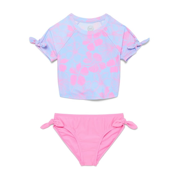 Wonder Nation Girls Short Sleeve Rash Guard Swim Set, 2-Piece, Sizes 4-18