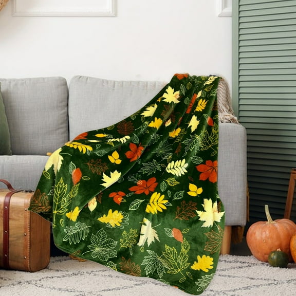 Nkmbld Thanksgiving Fleece Throw Blanket Yellow Maple Leaf Blanket Portable Flannel Blanket for Sofa, Couch, Chairs and Bed