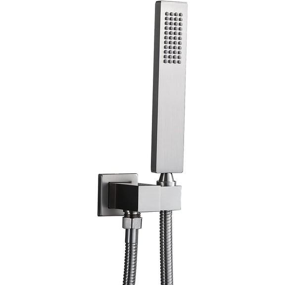Solid Brass High Pressure Hand Held Shower Wand Square Head with Adjustable Supply Elbow Wall Connector Shower Holder and Hose Set, Brushed Nickel