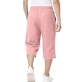 thumbnail image 6 of ZHANGDER Boys 3/4 Linen Capri Pants Drawstring Elastic Waist Straight Leg Beach Shorts Pockets, Pink 12-13 Years, 6 of 6