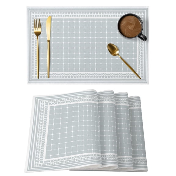 Grey White Border Grids Placemats Set of 1 Geometric Frames Lines Place Mats Indoor Wipeable Table Mats Washable Cloth Dining Table Placemats for Kitchen Holiday Party Home Decor 13x19 Inch
