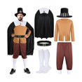 thumbnail image 1 of WAYAN 6 Pcs Thanksgiving Pilgrim Costume Men Shirt Trousers Cloak Cap Sock Belt Adult Colonial Pilgrim Costume, 1 of 1