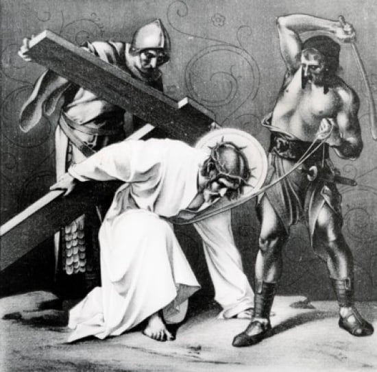 Jesus Falls the First Time (3rd station of the Cross) by Martin Ritter von Feuerstein oil painting circa 1898 1856 - 1931 Germany Munich Saint Anna Church Canvas Art - Martin Ritter von Feuerstein (24