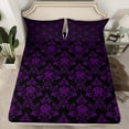 thumbnail image 2 of jejeloiu Victorian Damask Twin 3-Piece Purple Black Retro Floral Sheet Set, 2 of 7