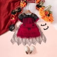 thumbnail image 5 of Vestido de fiesta de Halloween para niña con capa de bruja, disfraz de manga corta con estampado de araña, tutú de encaje y malla hasta la rodilla, 1 a 5 años, 5 of 5