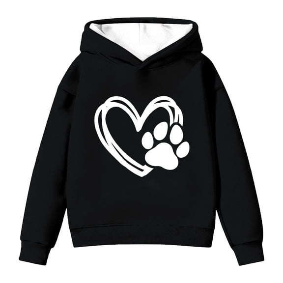 Kids Hoodies Valentine's Day Long Sleeve Hooded Sweatshirt Heart and Puppy Print Black 3 Years-4 Years