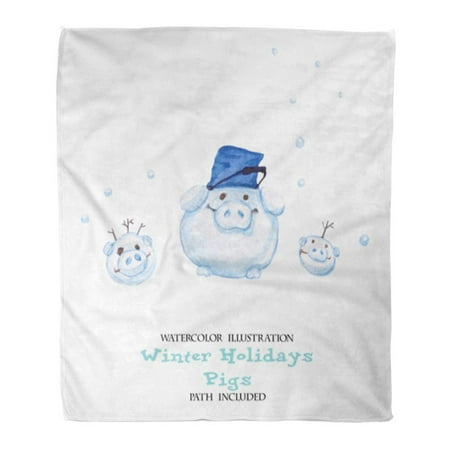 SIDONKU Throw Blanket Warm Cozy Print Flannel Series Winter Holidays Pigs Three Snowmen Watercolor on Path Comfortable Soft for Bed Sofa and Couch 58x80 Inches