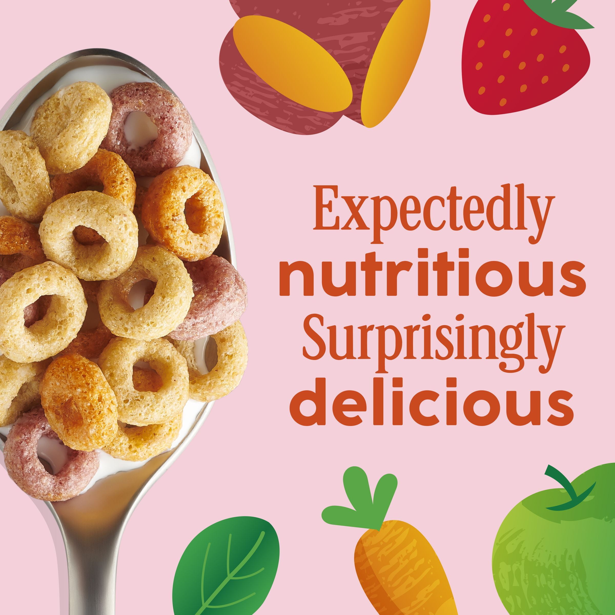Cheerios Veggie Blends Breakfast Cereal, Apple Strawberry Flavored, Family Size, 18 oz (Pack 2)