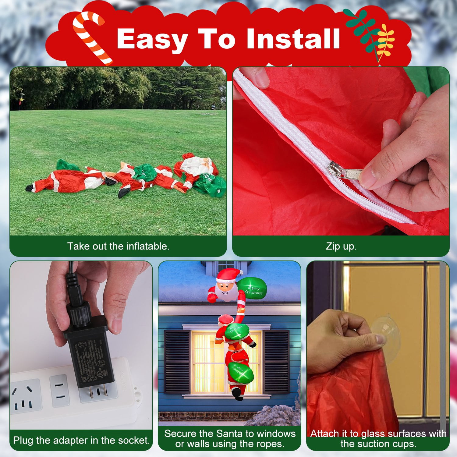 Astoutdoor 8 ft Inflatable Santa Claus with 6 LED Lights, 3 Santa Designs and 3 Merry Christmas Signs, Waterproof Polyester, 4 Suction Cups and 6 Ropes for Indoor Outdoor Christmas Decoration