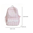 thumbnail image 2 of Women Bow Print Backpack with Multi-Pocket, Lace Trim Large Capacity School Bag for Travel Shopping (Pink), 2 of 10