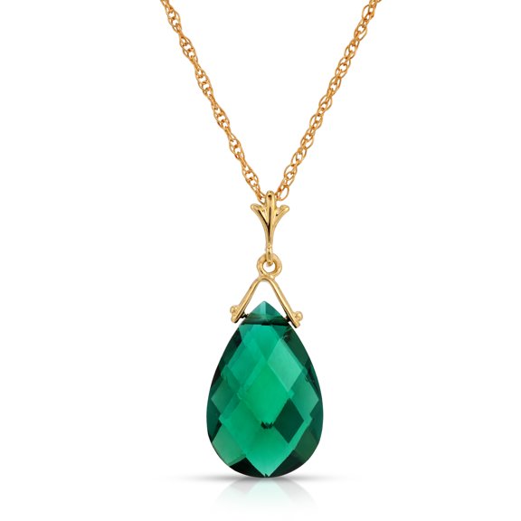 Galaxy Gold 14K Solid Yellow Gold 14" Necklace with Lab-Grown Briolette Checkerboard Cut Emerald, 14"-24" Sizes, May Birthstone, Symbol of Renewal