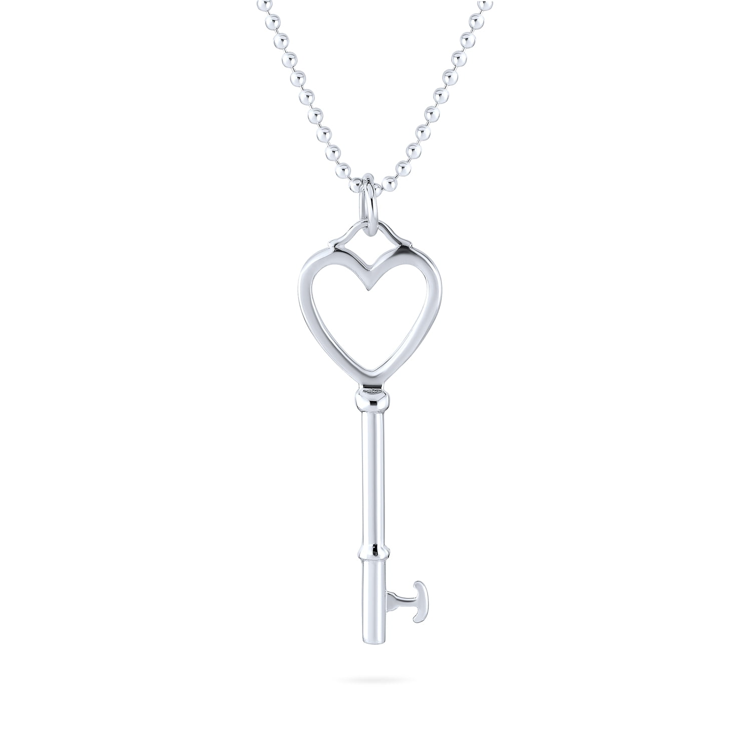 Skeleton Key-to-Heart Love Charm Pendant & Chain Necklace in 925 Sterling Silver 