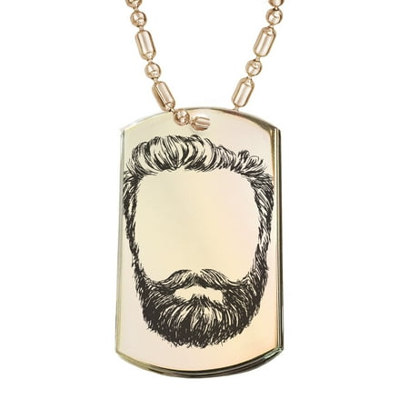 - KuzmarK Gold Pendant Dog Tag Necklace - Hipster Beard Gold Dog Tag Necklace