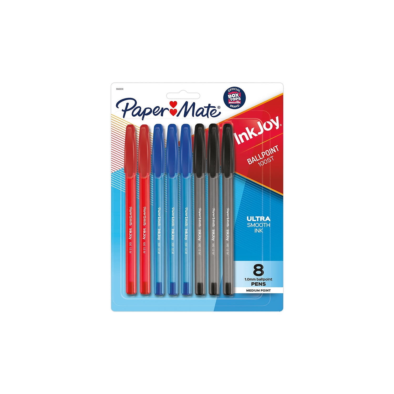 8 Pack 1945930 Black/Red/Blue Ink Paper Mate InkJoy 100ST Ballpoint Pens Medium Point 