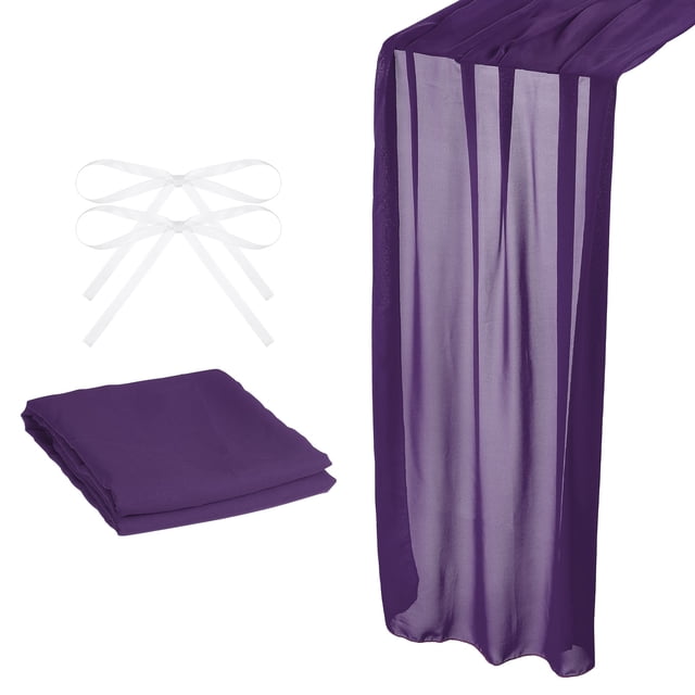 10 Pies Chifón Mesa Camino, 28 x 120 Pulgadas Rústico Gasa Mantel Transparente Boda Mesa Camino para Boda Nupcial Fiesta Mesa Decoraciones, Oscuro Púrpura