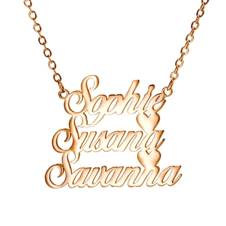 Customized Three Layers Fashion Stainless Steel Name Necklace Personalized Letter Pendant Nameplate Gift