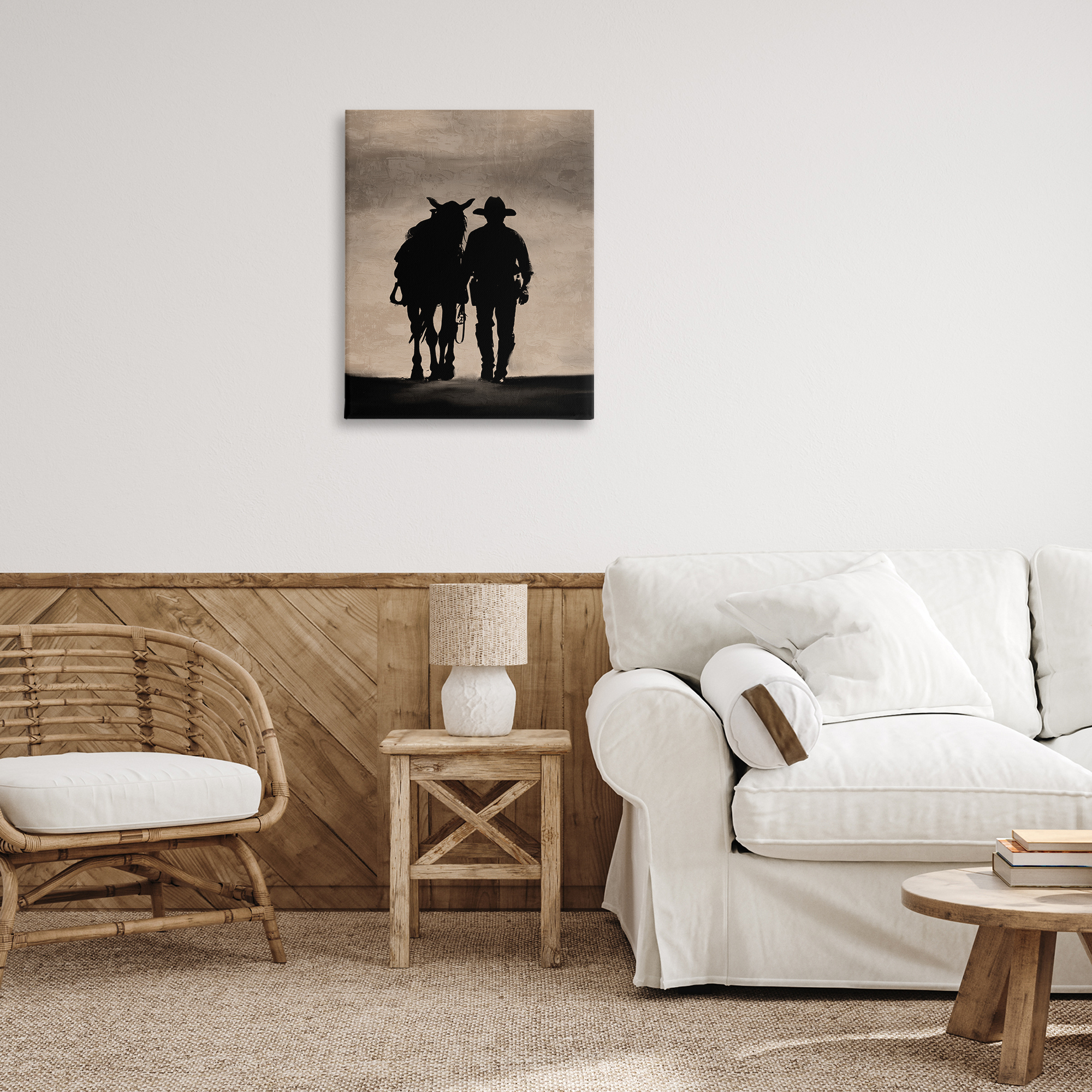 Stupell Industries Best Friends Horse & Cowboy People Painting Wrapped Canvas Art Print Wall Art, 24 x 30