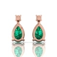thumbnail image 3 of 14k Rose Gold Stud Earrings Pear Cut Zambia Emerald Diamond Fine Women Jewelry, 3 of 4