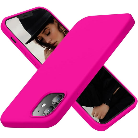 Designed for iPhone 12 Case, Designed for iPhone 12 Pro Case, Silicone Shockproof Phone Case with [Soft Anti-Scratch Microfiber Lining] 6.1 inch, Hot Pink