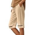 thumbnail image 2 of Womens Bermuda Shorts Cotton Linen Elastic Waistband Pockets Breathable Knee Length Bermuda Long Shorts for Women, 2 of 5