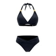 thumbnail image 4 of FENGGHAO Women's Halter Bikini Set with Padded Top and V-Cut Bottom, Retro Two Piece Swimsuit for Beach Vacations, Soft Quick-Dry Fabric, Gold M, 4 of 4