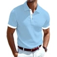 thumbnail image 2 of Domuza Men's Short Sleeve Casual Textured Knit Loose Fit Polo Shirts Basic Designed Classic Cut Shirts Light Blue 3XL, 2 of 5