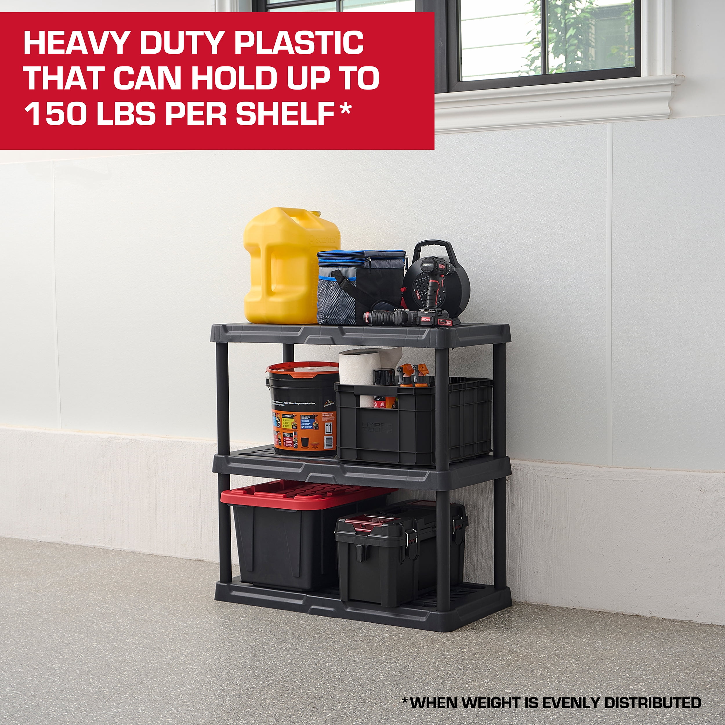Hyper Tough 3 Shelf Black Plastic Storage Shelf, 36" W x 18" D x 36.2" H, Holds up to 450 lb Total Capacity