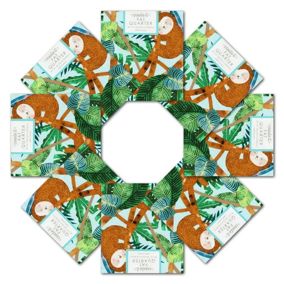 Create It 18"x21" Cotton Sloths Precut Sewing & Craft Fabric, Teal 10 Pieces