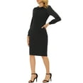 thumbnail image 5 of INSPIRE CHIC Women's Slim Fit Peter Pan Collar Vintage Knee Length Bodycon Midi Dress Black L, 5 of 5