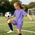 thumbnail image 4 of IFNWSV Girls Athletic Sets 2 Piece Short Sleeve Round Neck Thin and Breathable Top and Shorts with Pocket Set Purple 4-5 Years, 4 of 7