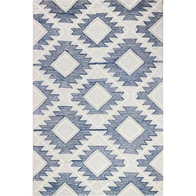 Bashian R120-BEBL-5X7.6-CL210 5 ft. x 7 ft. 6 in. Venezia Transitional 100 Percentage Wool Hand Tufted Rectangle Area Rug, Beige & Blue