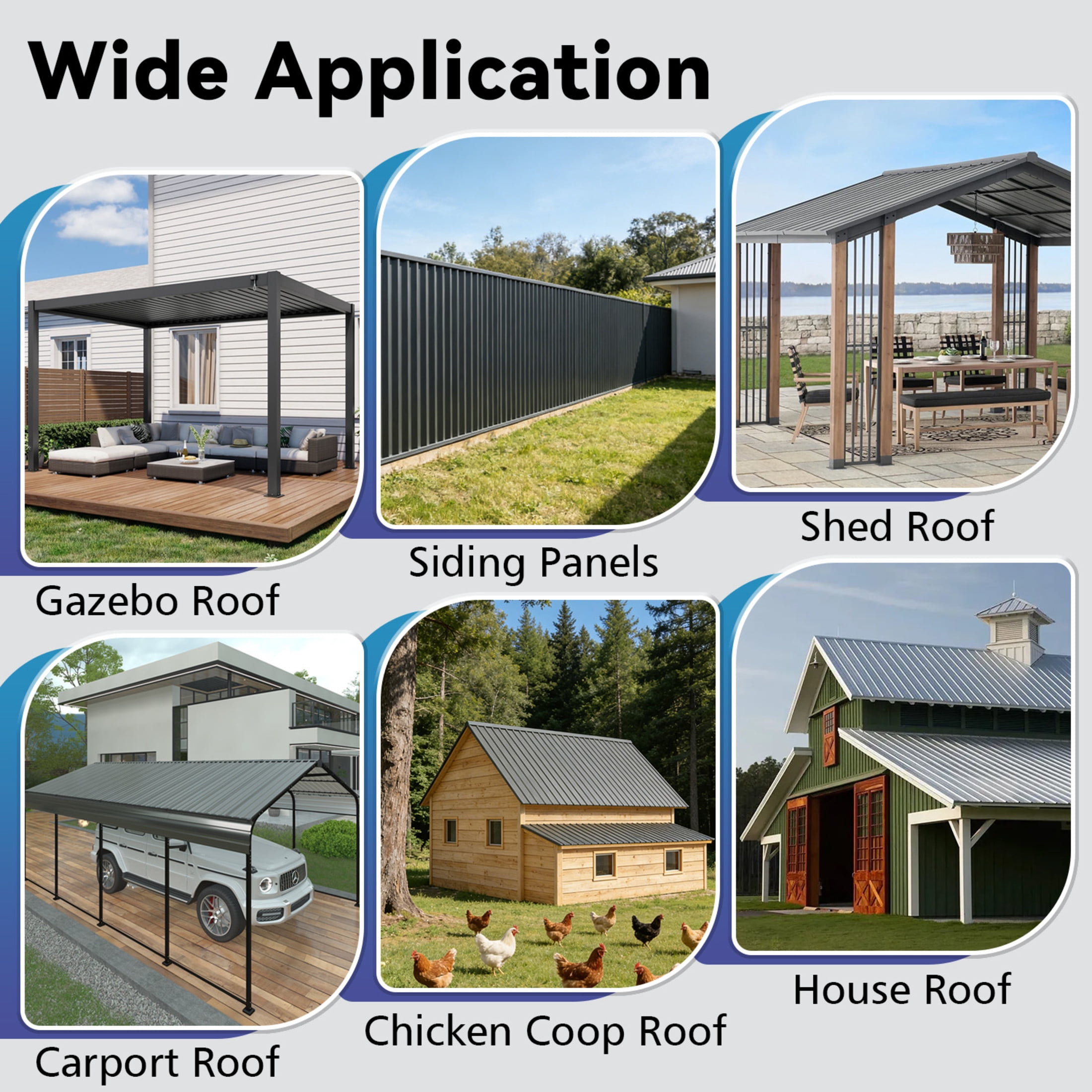 Noble House 20 Pack Corrugated Galvanized Metal Roofing Panels, 18.9" x 72.83" Waterproof Sheets, Gray