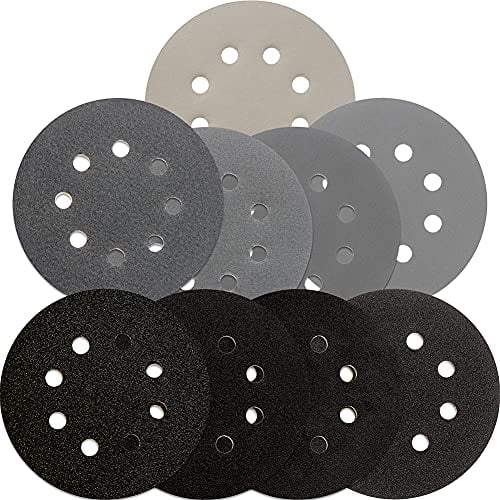 5 inch Wet Dry Sanding Discs Hook & Loop 54 pcs, 80 120 180 220 400 600 1000 2000 3000 Grit Silicon Carbide Orbital Sander Sandpaper Assortment with Tack Cloth, Automotive Wood Metal