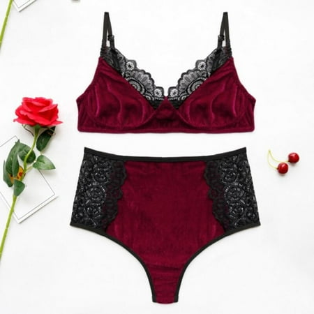 

Fantadool Bra Set Large Size Velvet Underwear Bra + Shorts