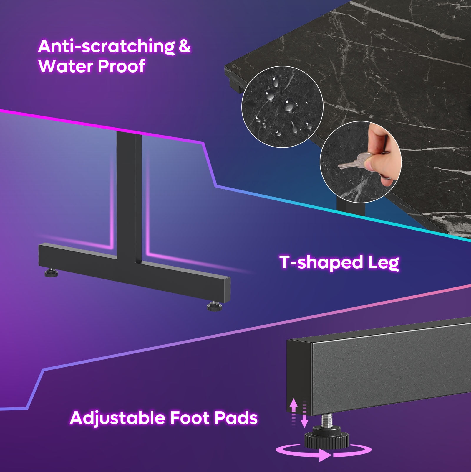 Bestier 42" LED Gaming Desk PC Computer Office Gamer Table Desk with Monitor Stand in Black Marble