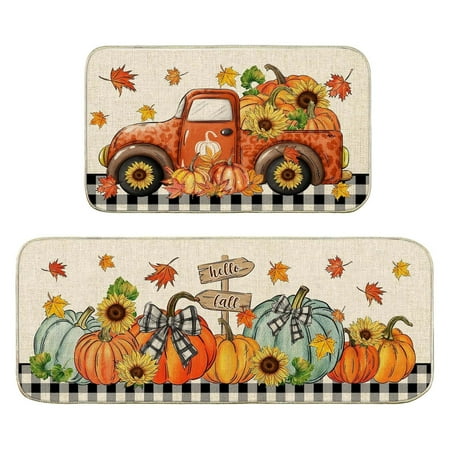 

Hot Sale Thanksgiving Kitchen Carpet Set Pumpkin Letter Kitchen Carpet Washable Cushion Comfortable Kitchen Carpet Set