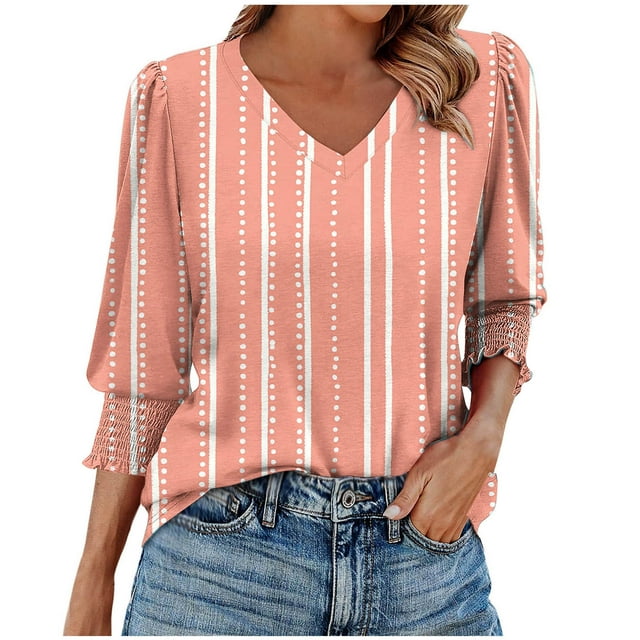 Atogsazn Blouse pour Femmes Habillée Décontractée Printemps Été Manches 3/4 à Volants Hauts Tunique Décontractée Chemises de Travail 03-Orange P Mode
